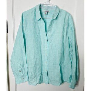 Tommy Bahama Linen Shirt L Button Up Blue Coastal Beach Travel Woven Breathable